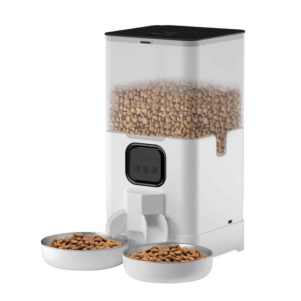 Hugssnpaws Smart Pet Feeder dispensing food for cat