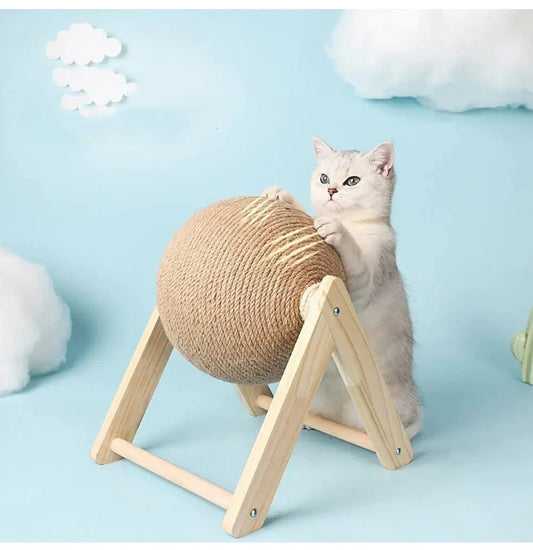 Cat playing with Hugssnpaws Sisal Scratching Ball Toy