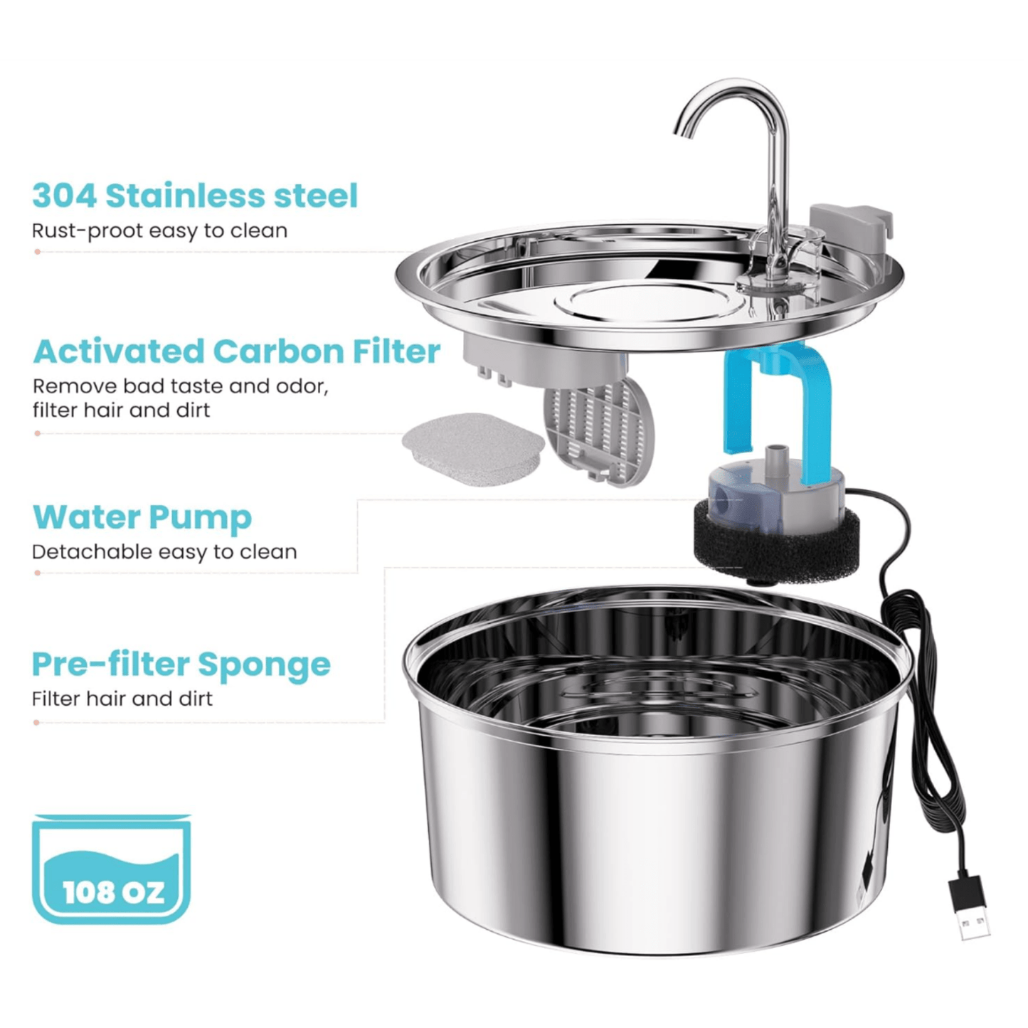 🐾 Hugssnpaws™ Stainless Steel Cat Water Fountain - Hugssnpaws