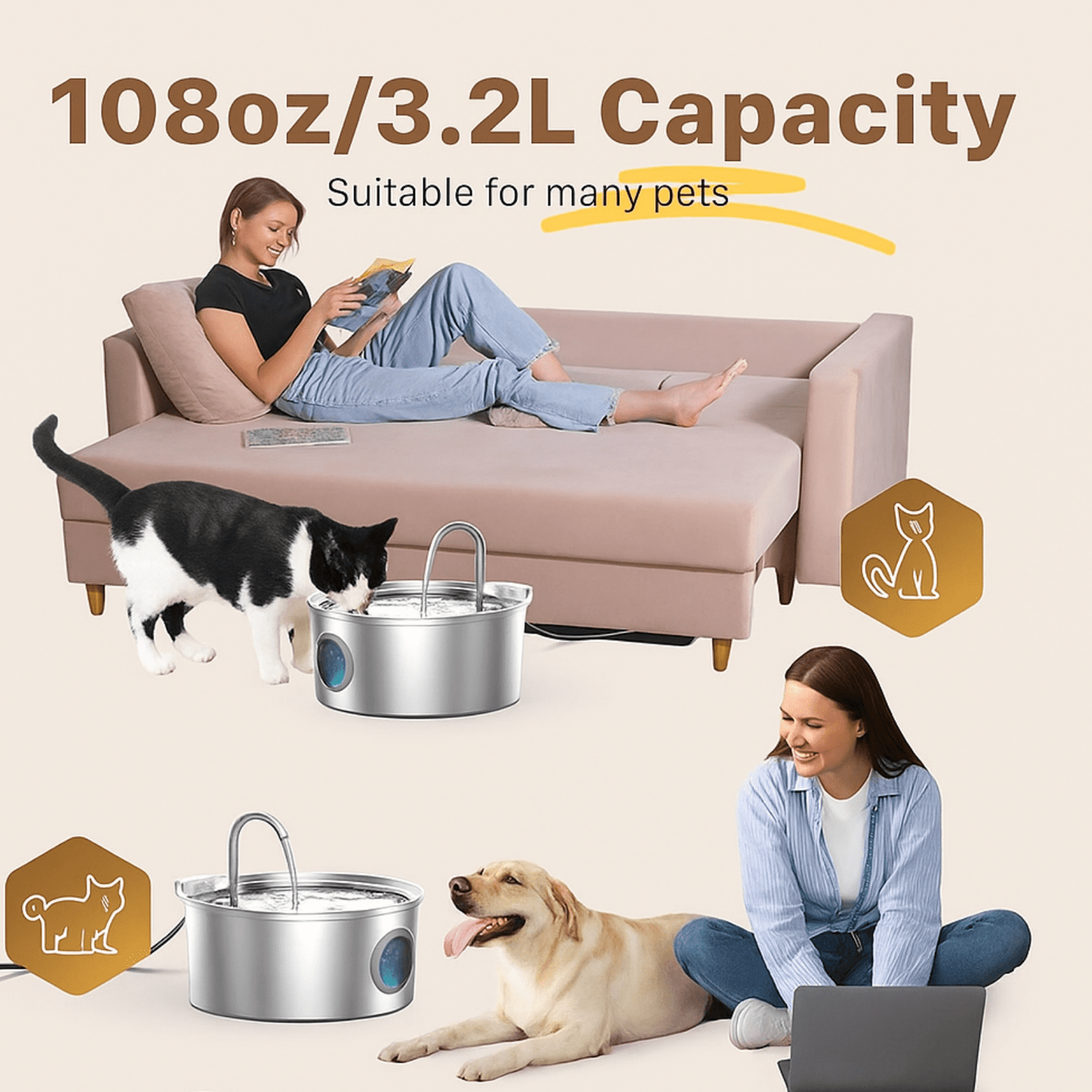 🐾 Hugssnpaws™ Stainless Steel Cat Water Fountain - Hugssnpaws