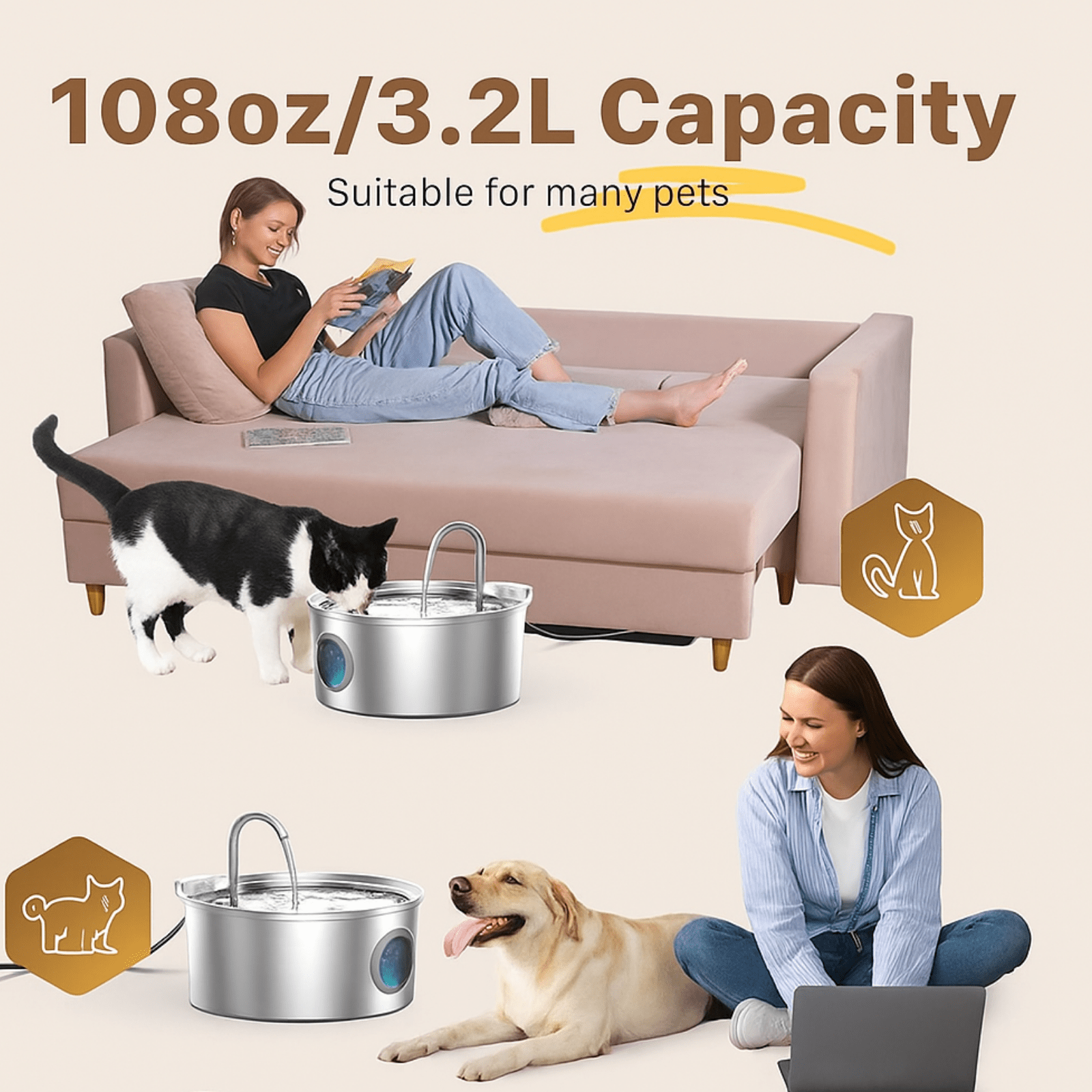 🐾 Hugssnpaws™ Stainless Steel Cat Water Fountain - Hugssnpaws